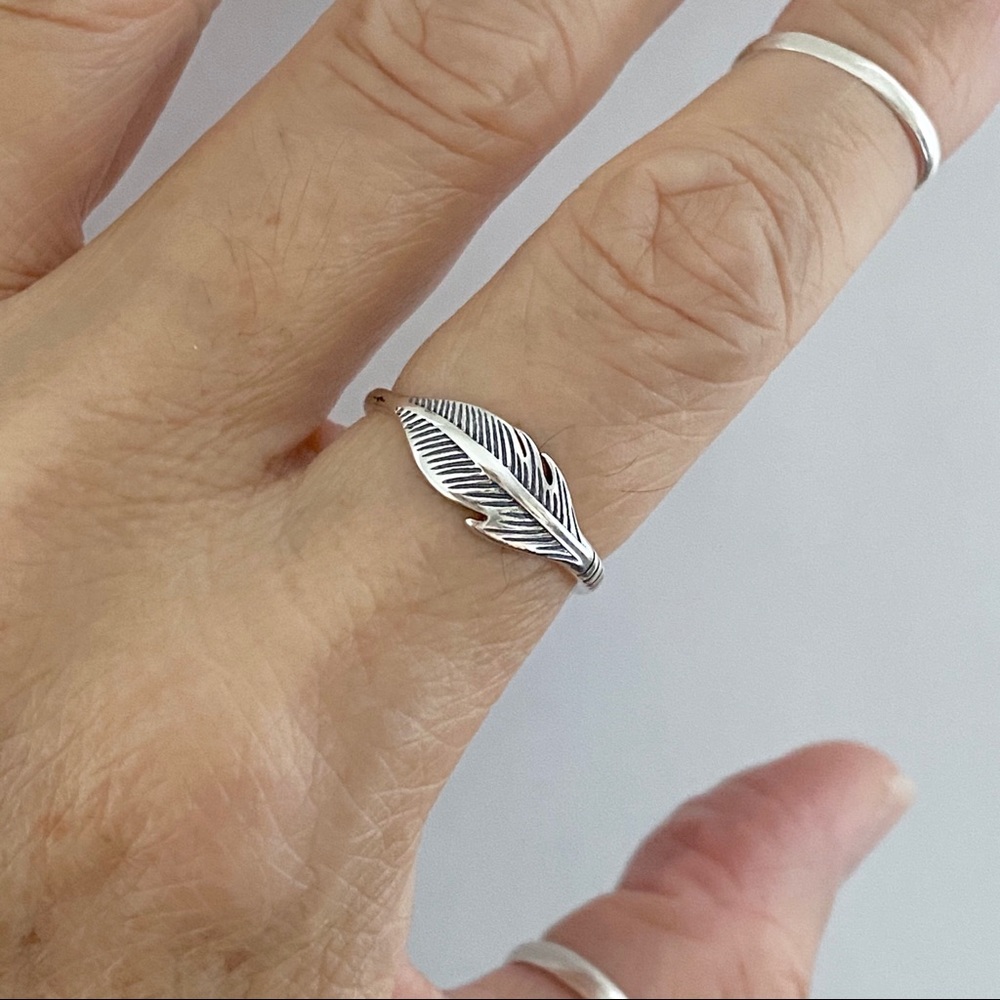 Sterling Silver Small Feather Ring, Religious Rin… - image 4